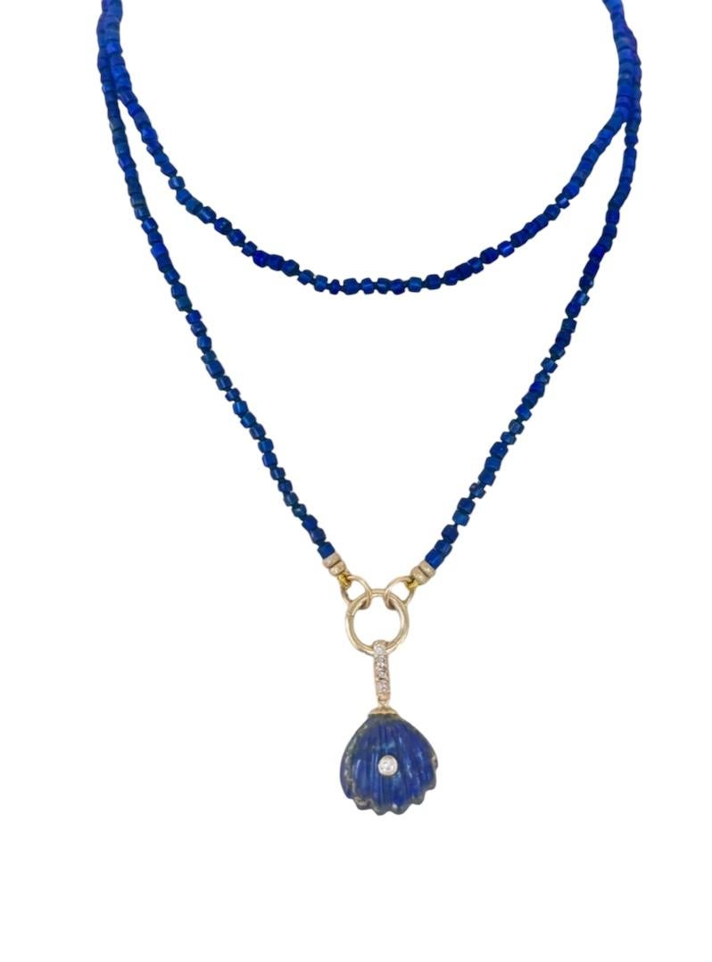 COLLANA DI LAPIS con perline e charme in oro 14k in vendita 1