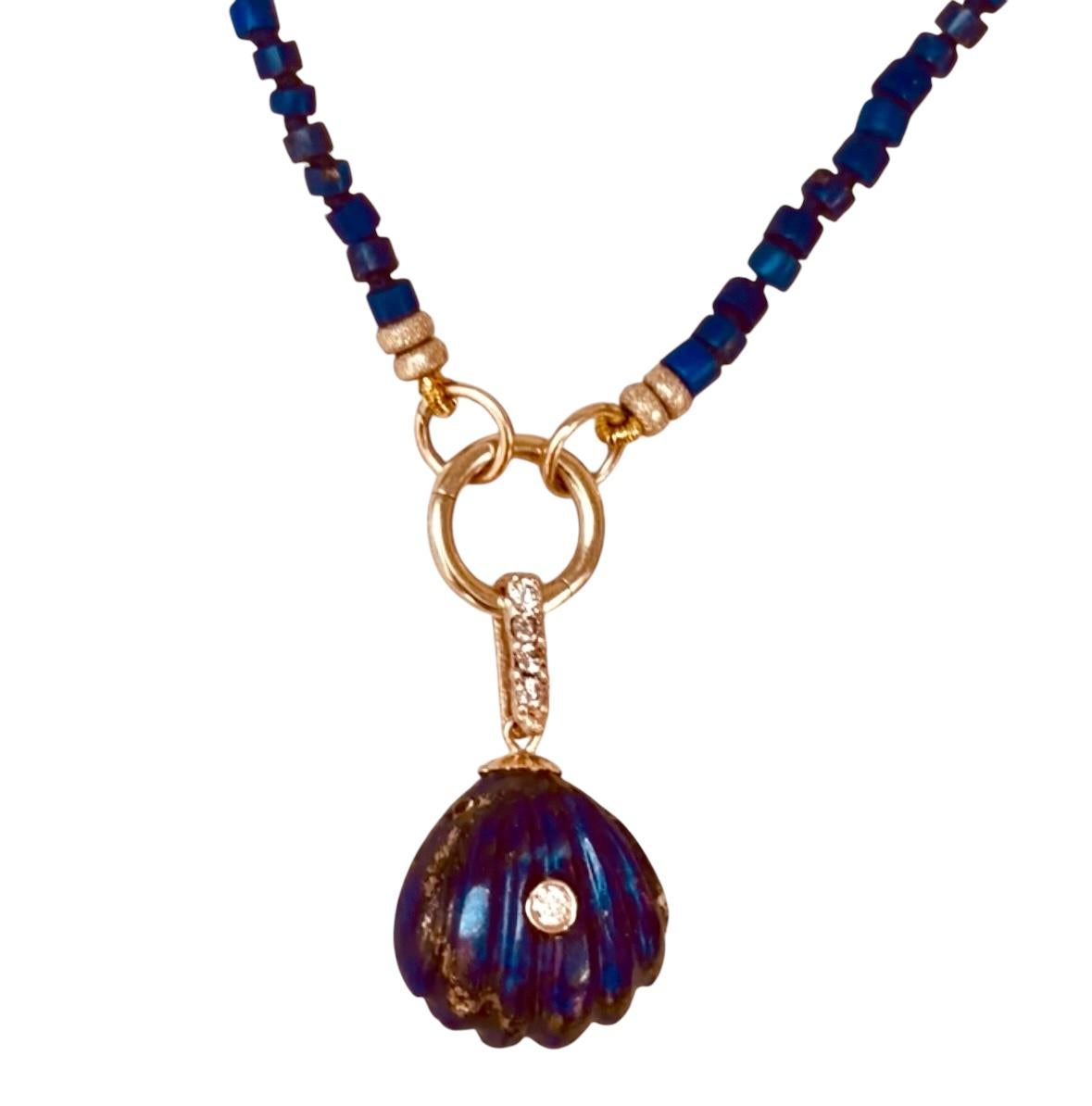 COLLANA DI LAPIS con perline e charme in oro 14k in vendita 2