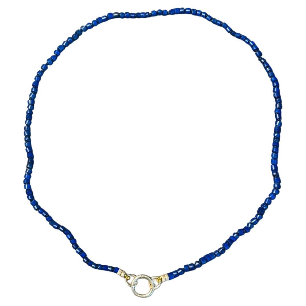 LAPIS NECKLACE with 14k gold BEADS & CHARM ENHANCER