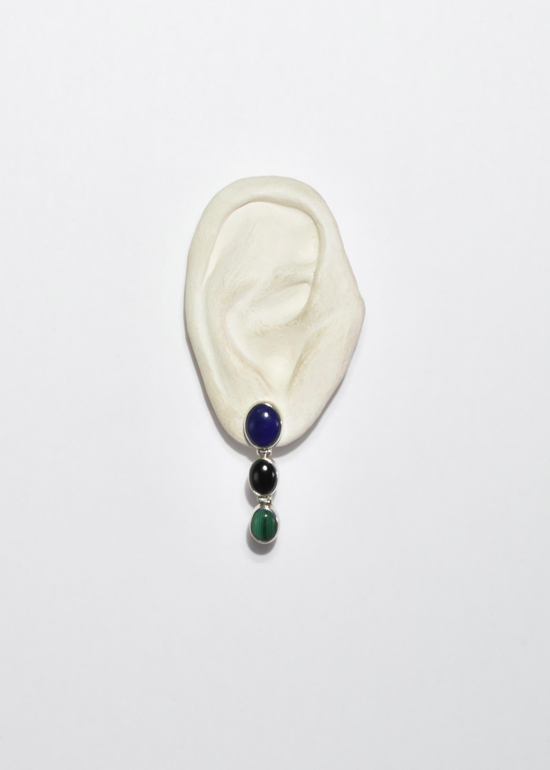 Cabochon Lapis Onyx Malachite Earrings For Sale