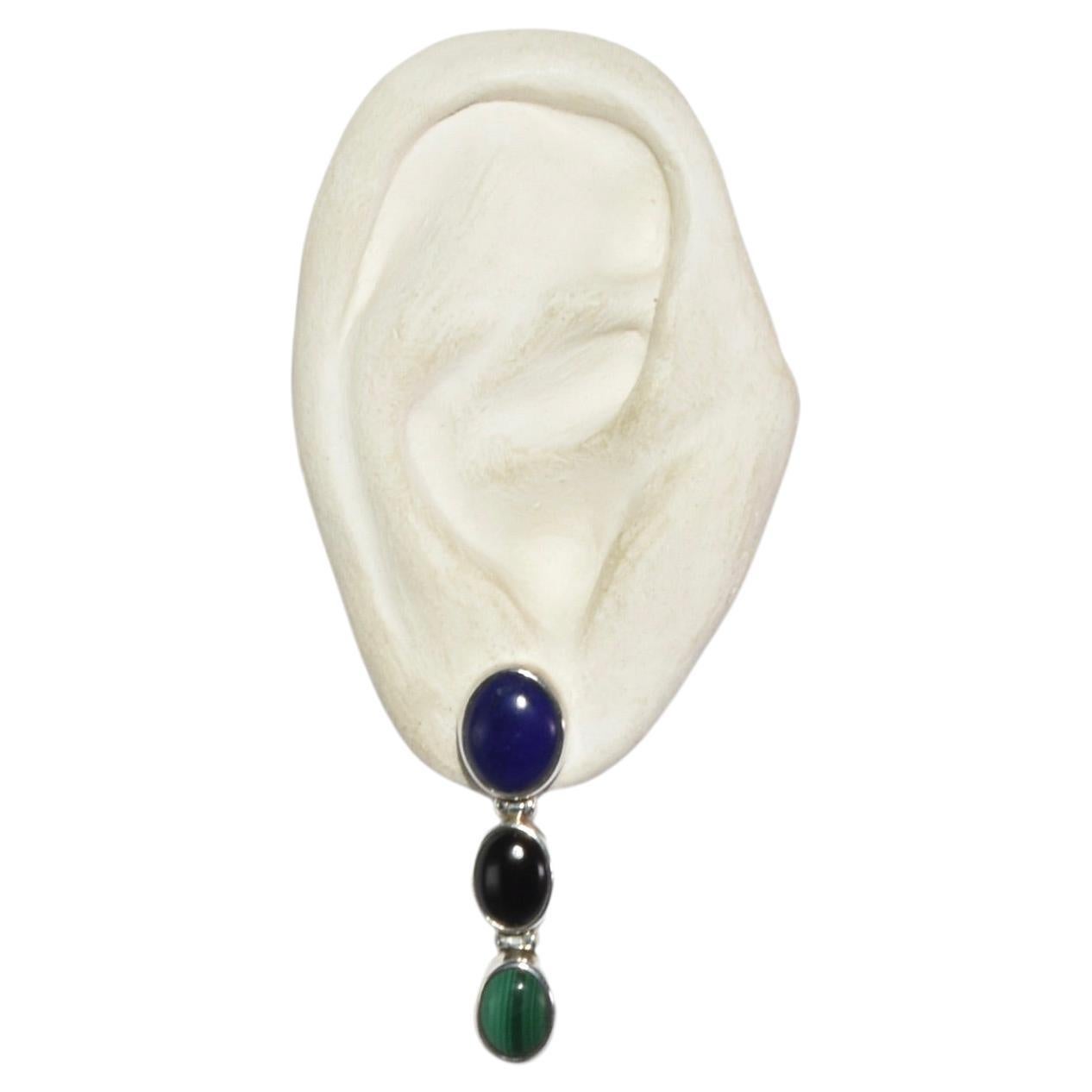 Lapis Onyx Malachite Earrings For Sale