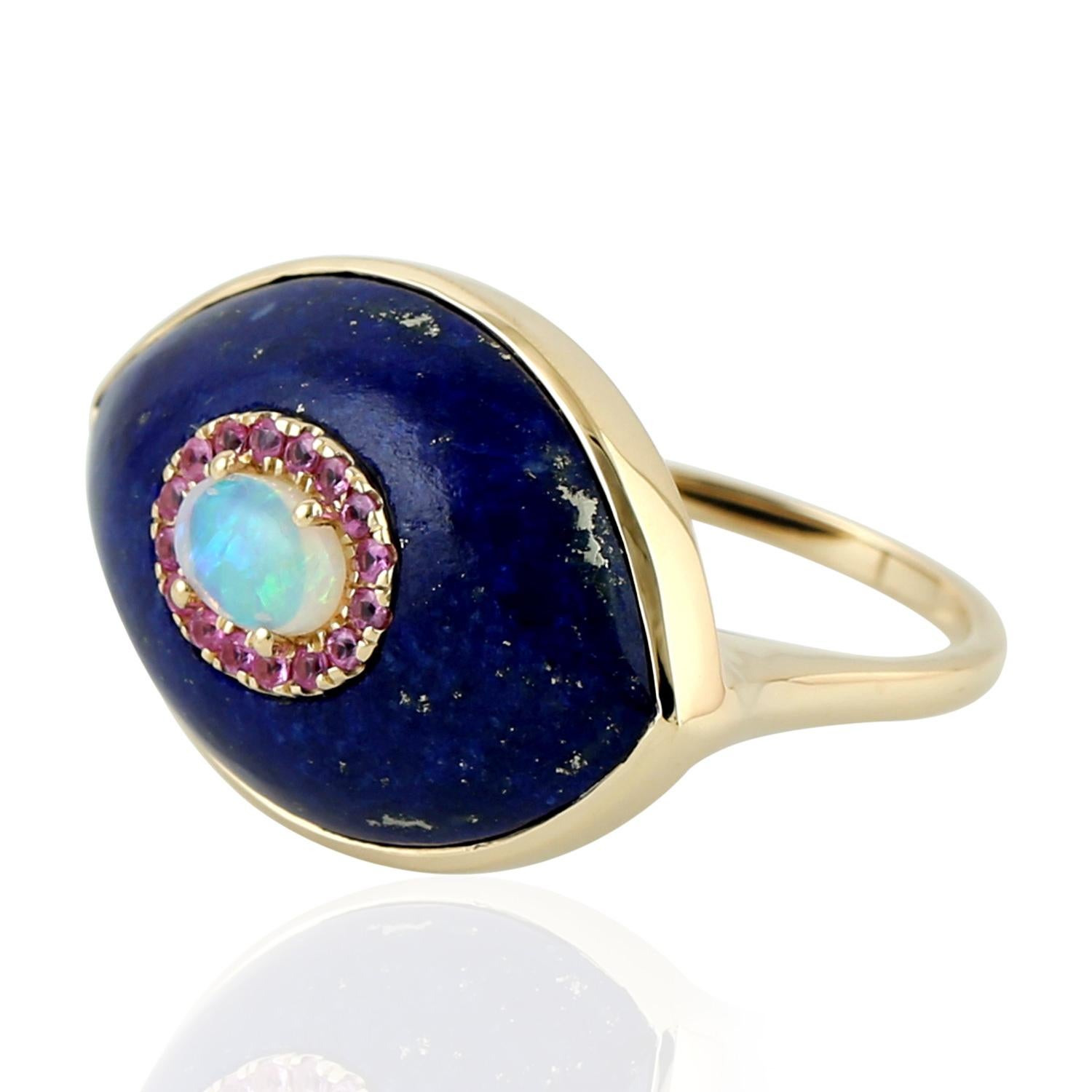 Contemporary Lapis Opal 18 Karat Gold Ring For Sale