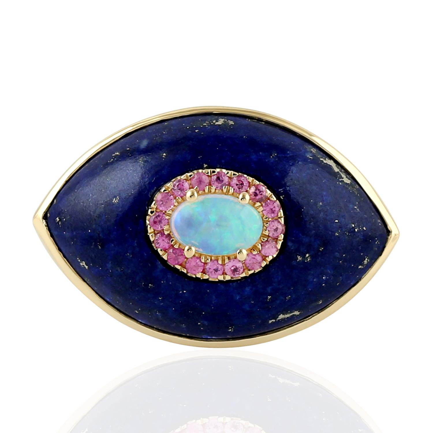 Marquise Cut Lapis Opal 18 Karat Gold Ring For Sale