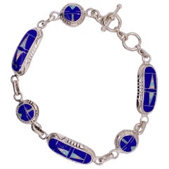 Lapis Opal Bracelet in Sterling, Genuine Indian Blue Lapis and Opal Bracelet