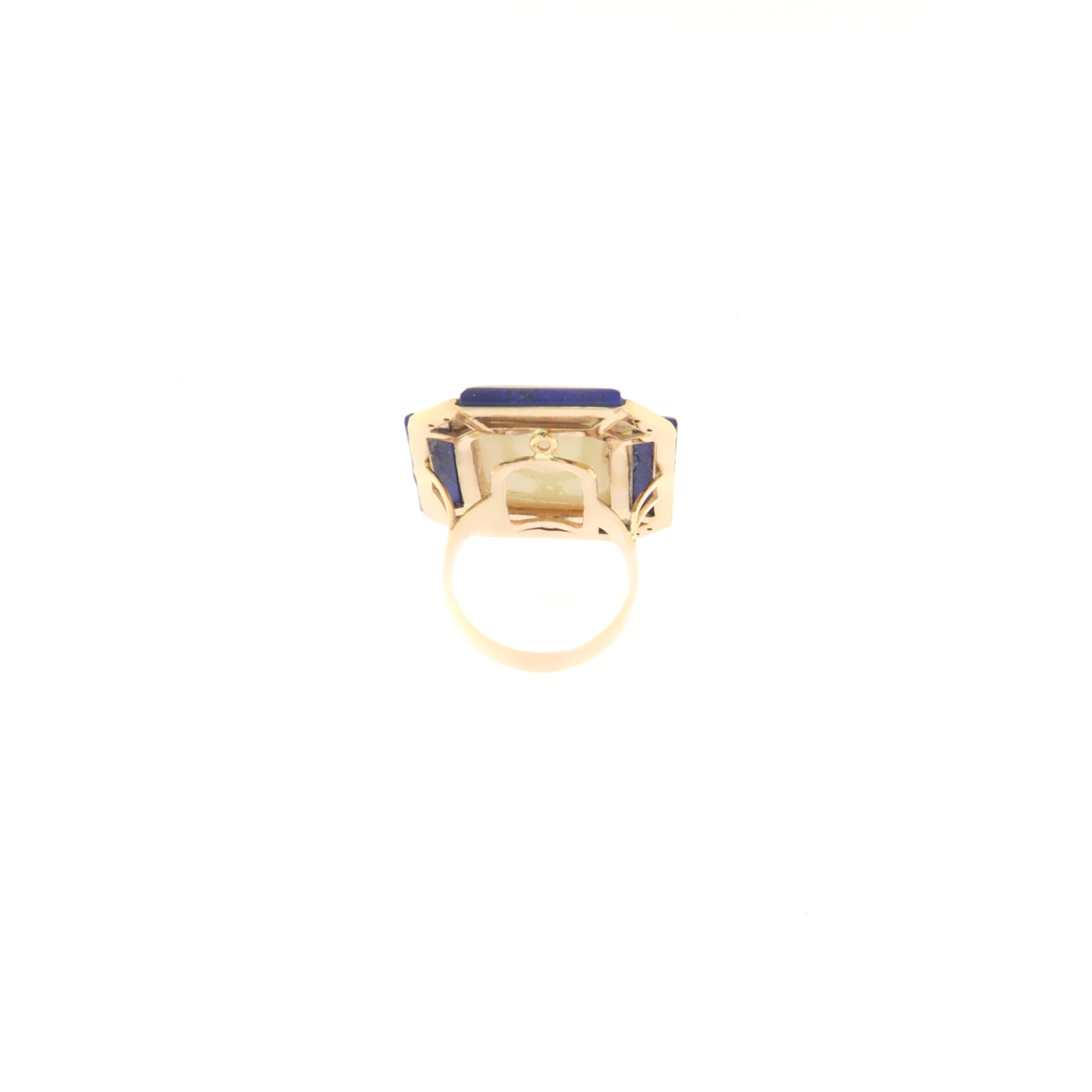 Women's Lapis Opal Diamonds 14 Karat Yellow Gold Cocktail Ring For Sale