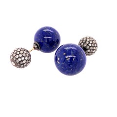 Lapis & Pave Diamond Ball Tunnel Earrings Made in 14k Gold & Silver