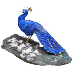 Vintage Lapis Peacock Carving Idar-Oberstein Germany Eberhard Bank