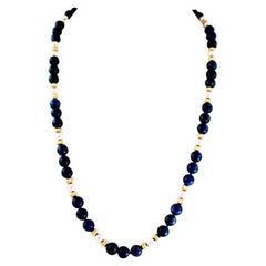 Exolette Lapis Pearl Gold Vermeil Necklace w/ Long Dangle Gold Vermeil Earrings