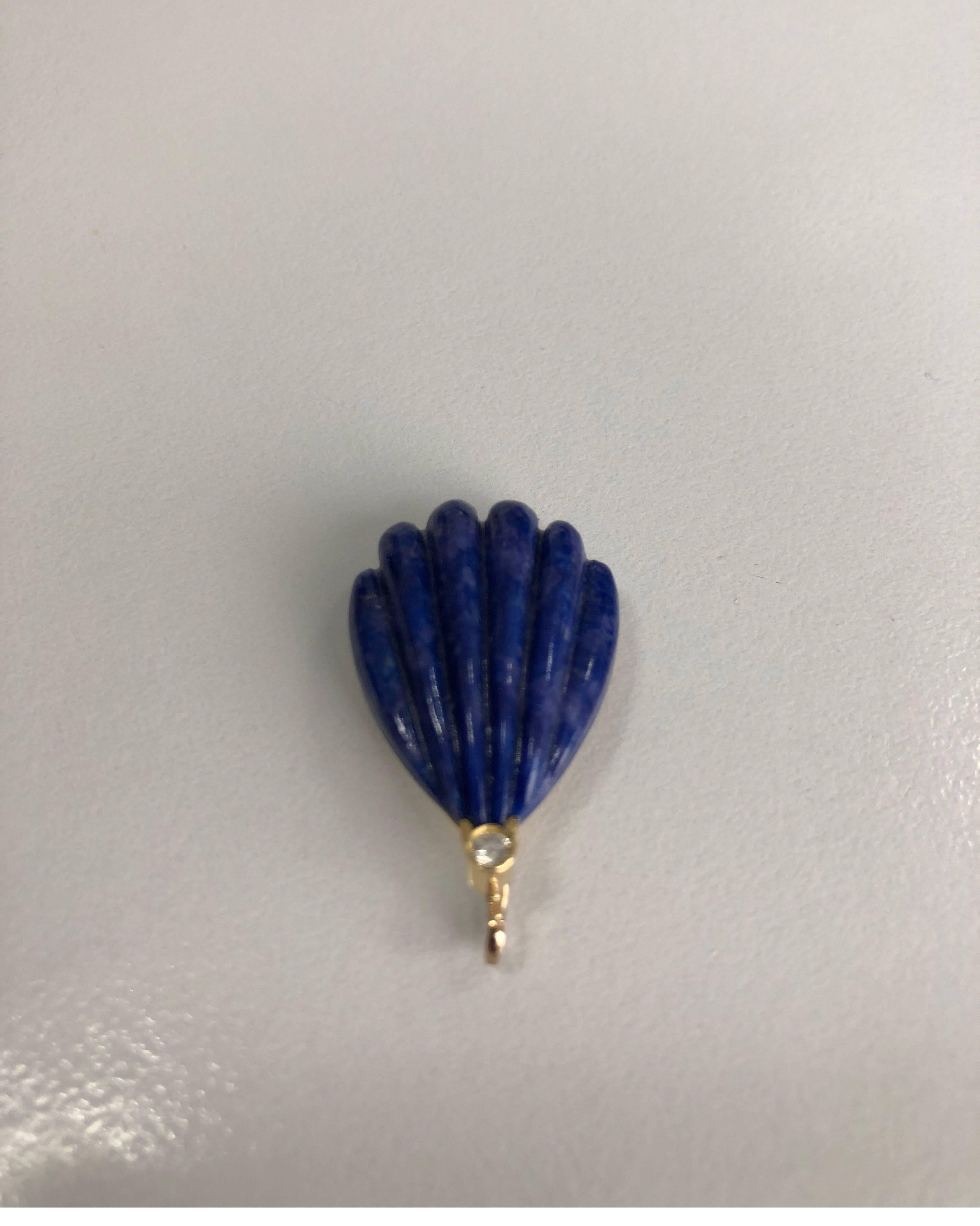 Mixed Cut Lapis Pendant 18 Karat Yellow Gold and White Little Diamond For Sale