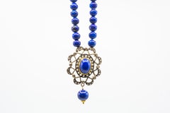 Lapis Pendant Necklace with Gold, Sterling Silver and Diamonds