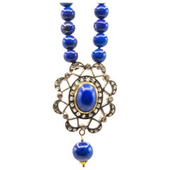 Lapis Pendant Necklace with Gold, Sterling Silver and Diamonds