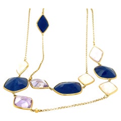 Lapis & Quartz Necklace Yellow Gold