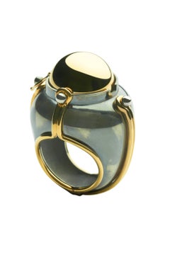Lapislazuli Scaphandre-Ring aus 18 Karat Gold und Silber im Used-Look von Elie Top