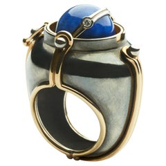 Lapis Scaphandre Ring in 18k Gold & Distressed Silver by Elie Top