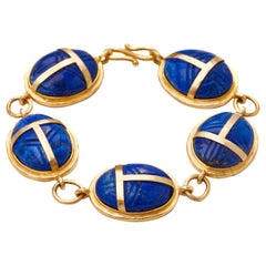 Lapis scarab bracelet 14 karat yellow gold