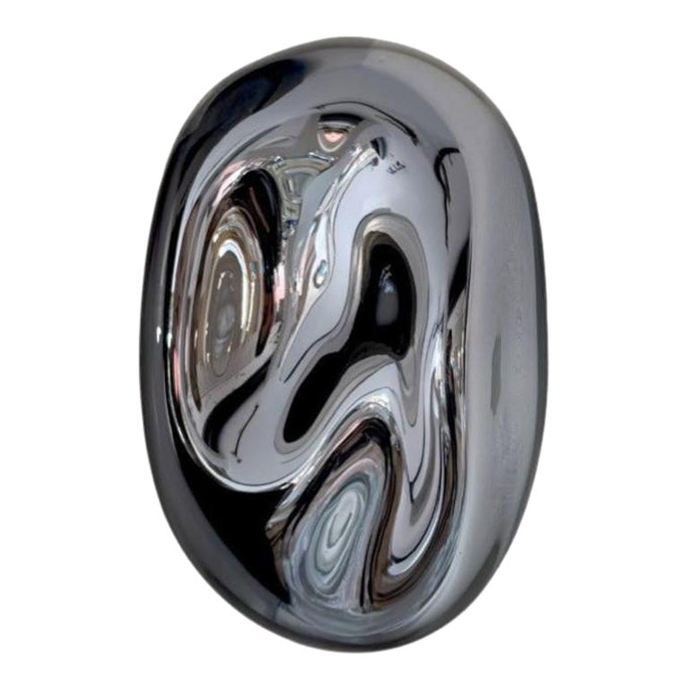 Lapis Sculptural Smoke Mirror with Handblown Glass by Homa