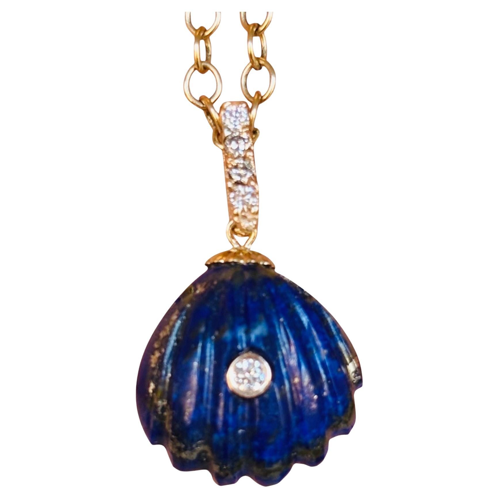 Ciondolo a forma di conchiglia in LAPIS con diamanti e oro 14k
