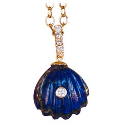 LAPIS SHELL PENDANT with DIAMONDS and 14k Gold