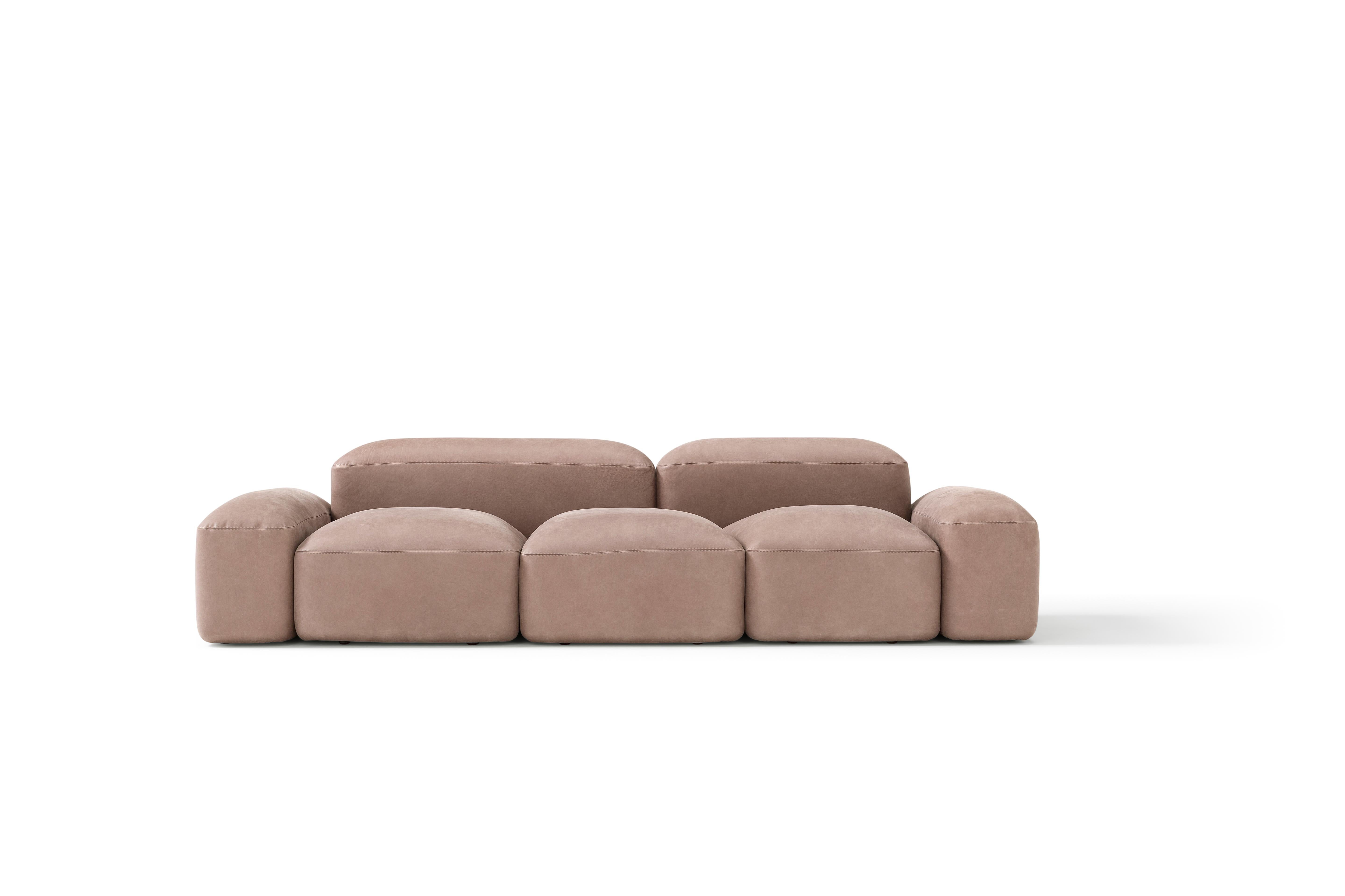 Lapis Sofa by Amura Lab
Dimensions: W 278  x D 106 x H 69 cm
Materials: FRAME: solid wood and multiply. SUSPENSIONS: rubber and polypropylene belts. SEAT, BACK AND ARMREST: polyurethane foam, density 30 kg/m³ and memory foam.

A new interpretation