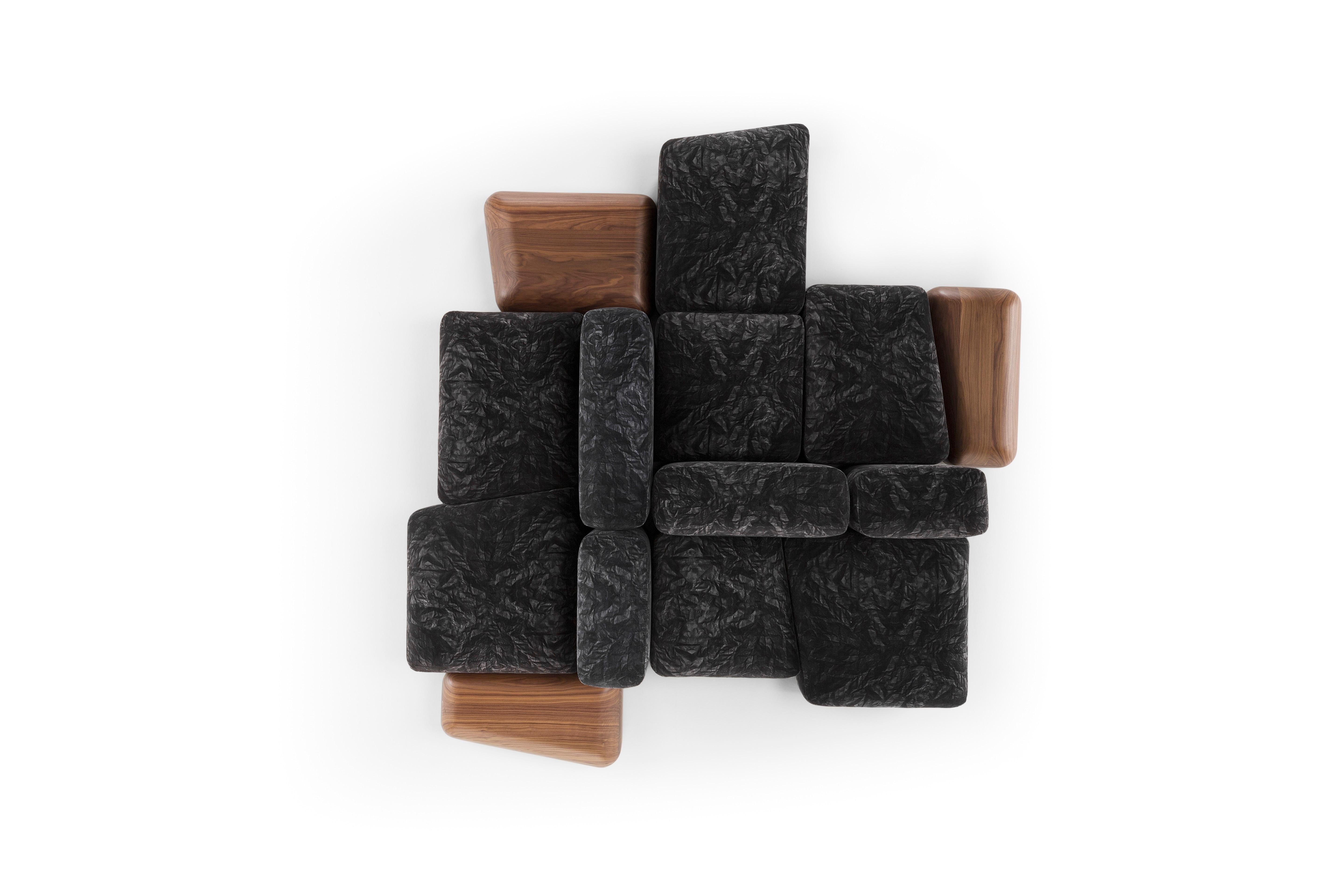 Modern Lapis Sofa in Black Patterned Velvet by Emanuel Gargano & Anton Cristell For Sale