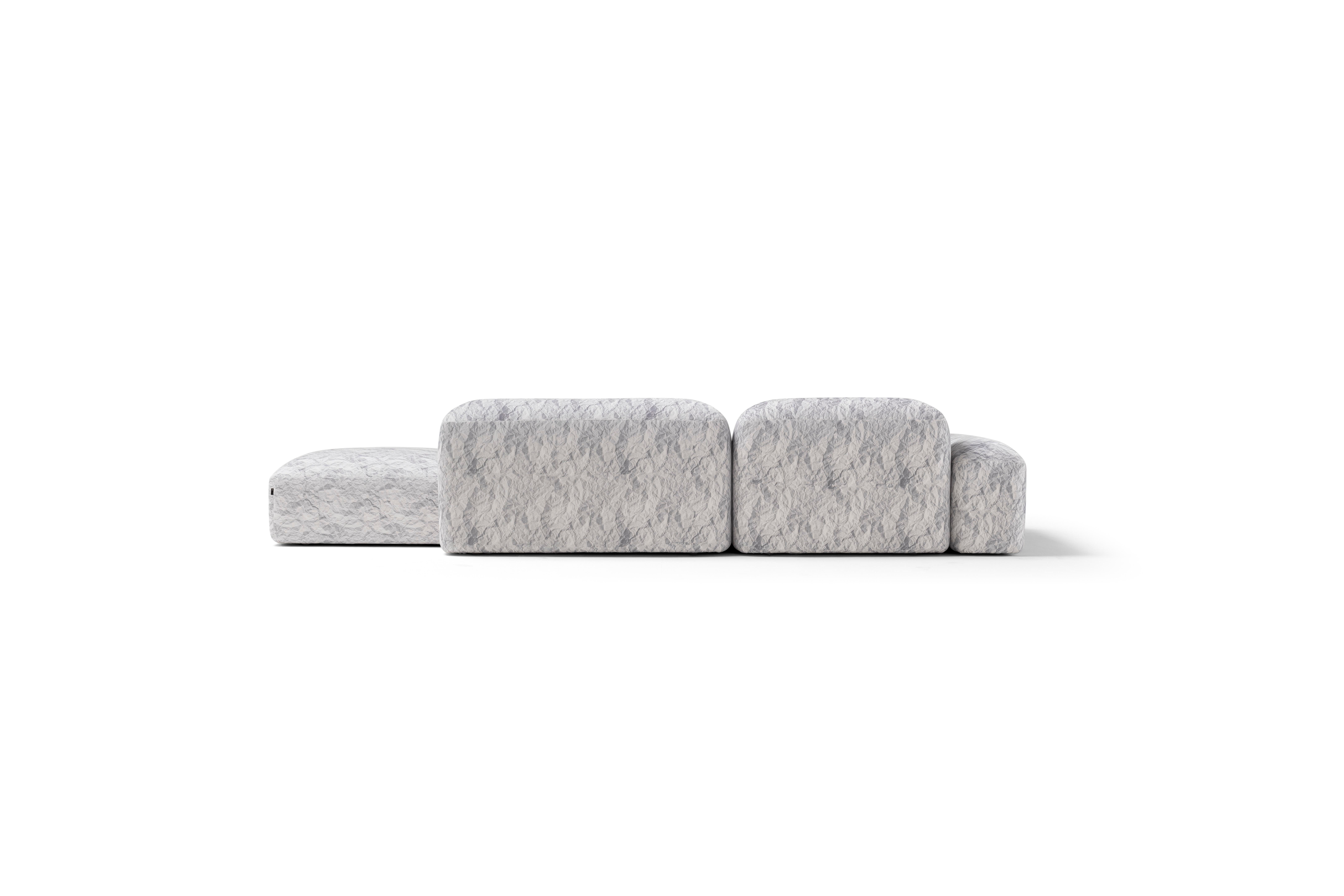 Modern Lapis Sofa in Grey Patterned Velvet by Emanuel Gargano & Anton Cristell For Sale