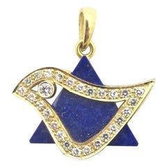 Lapis Star of David Diamond Dove 18 Karat Yellow Gold Judaica Pendant