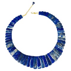Lapis Tile and 18k Gold "Cleopatra" Collar Necklace, Reversible and Adjustable
