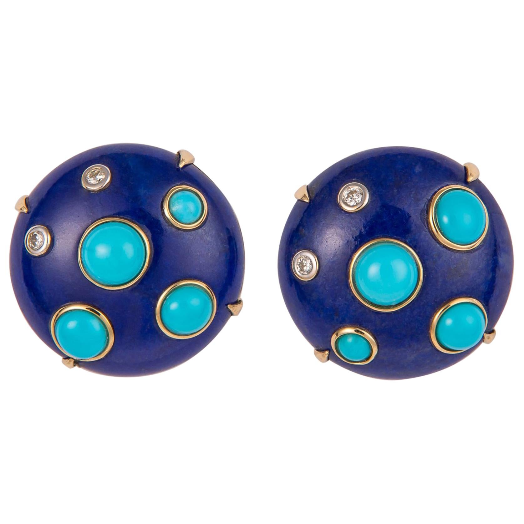 Lapis Turquoise and Diamond Earrings