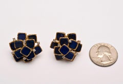 Lapis with Diamonds Gold Earrings