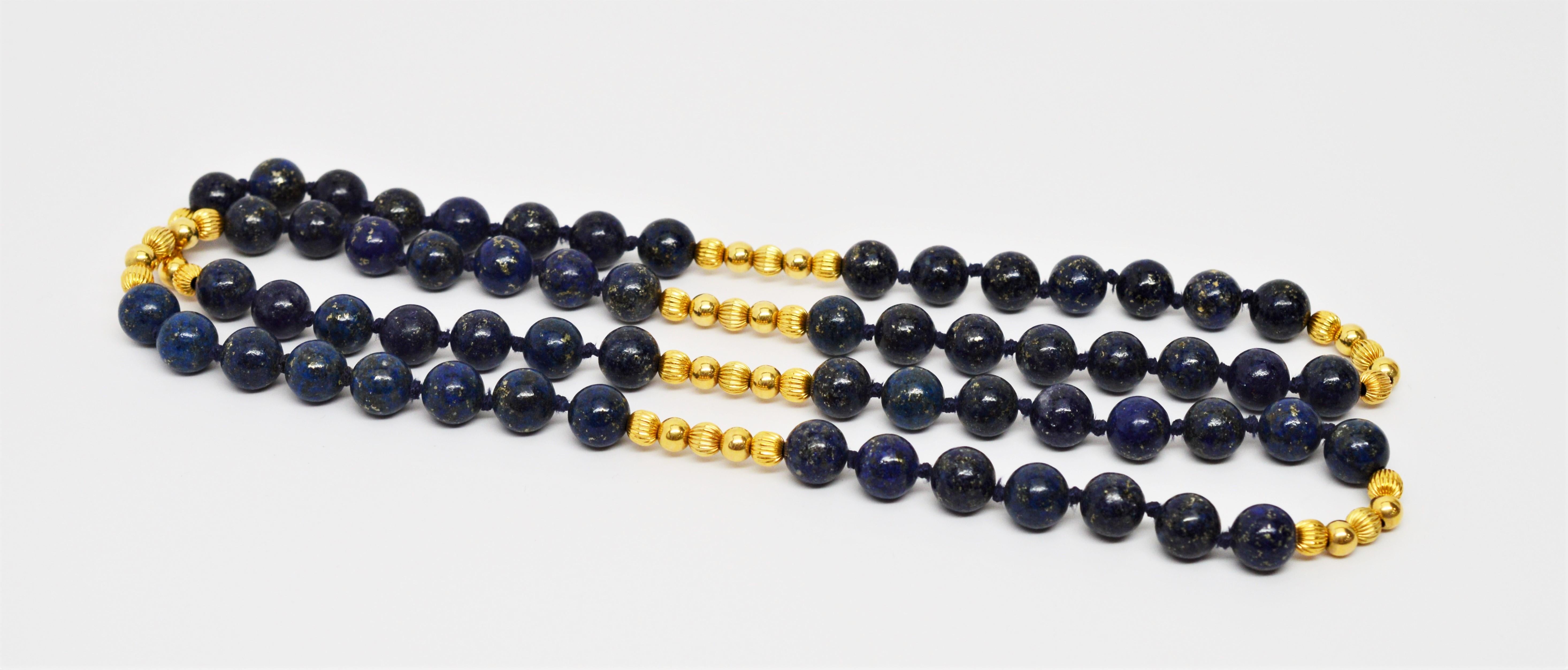 lapis and gold bead necklace