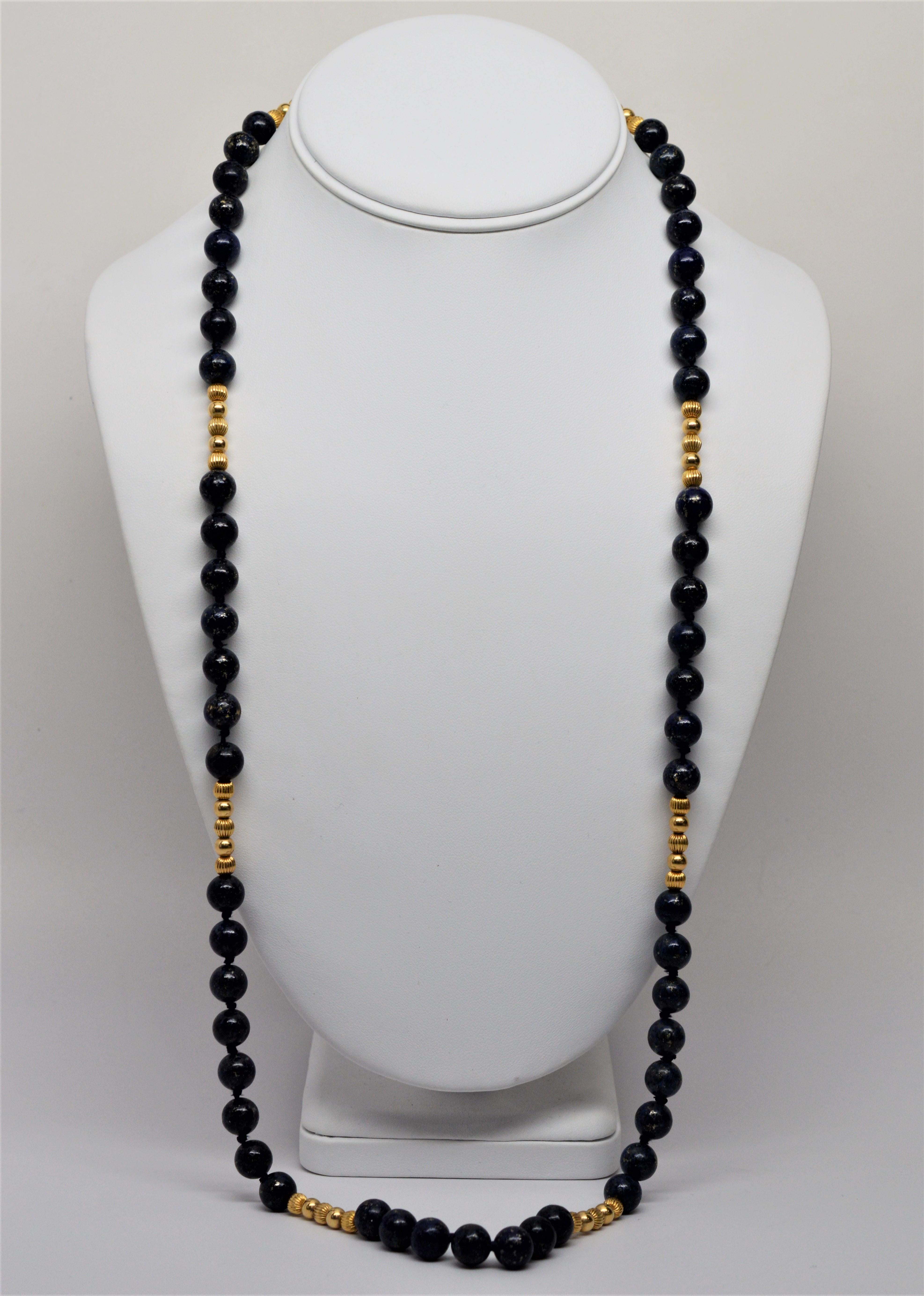 Lapis Yellow Gold Bead Necklace In New Condition In Mount Kisco, NY