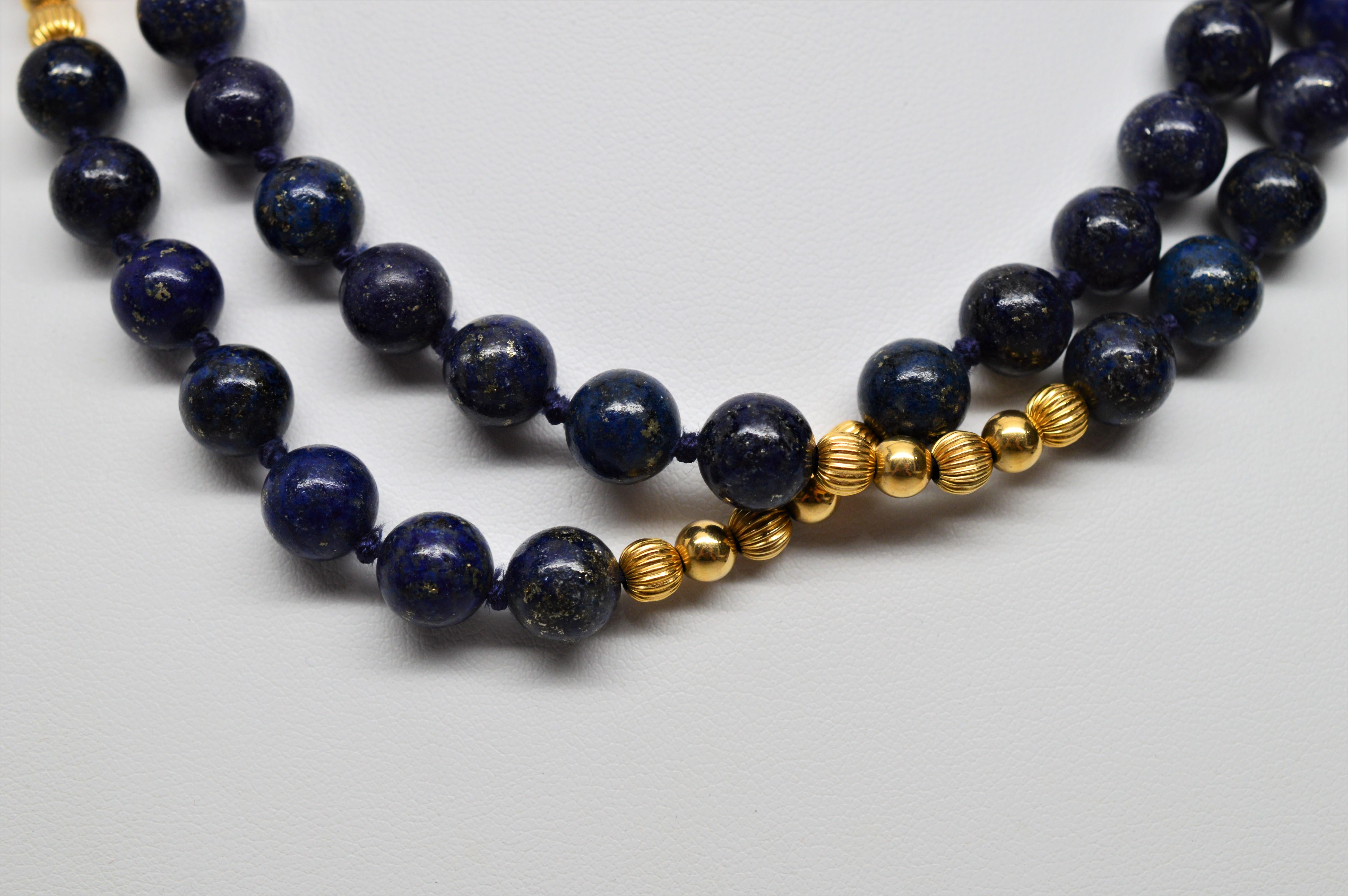 Women's Lapis Yellow Gold Bead Necklace