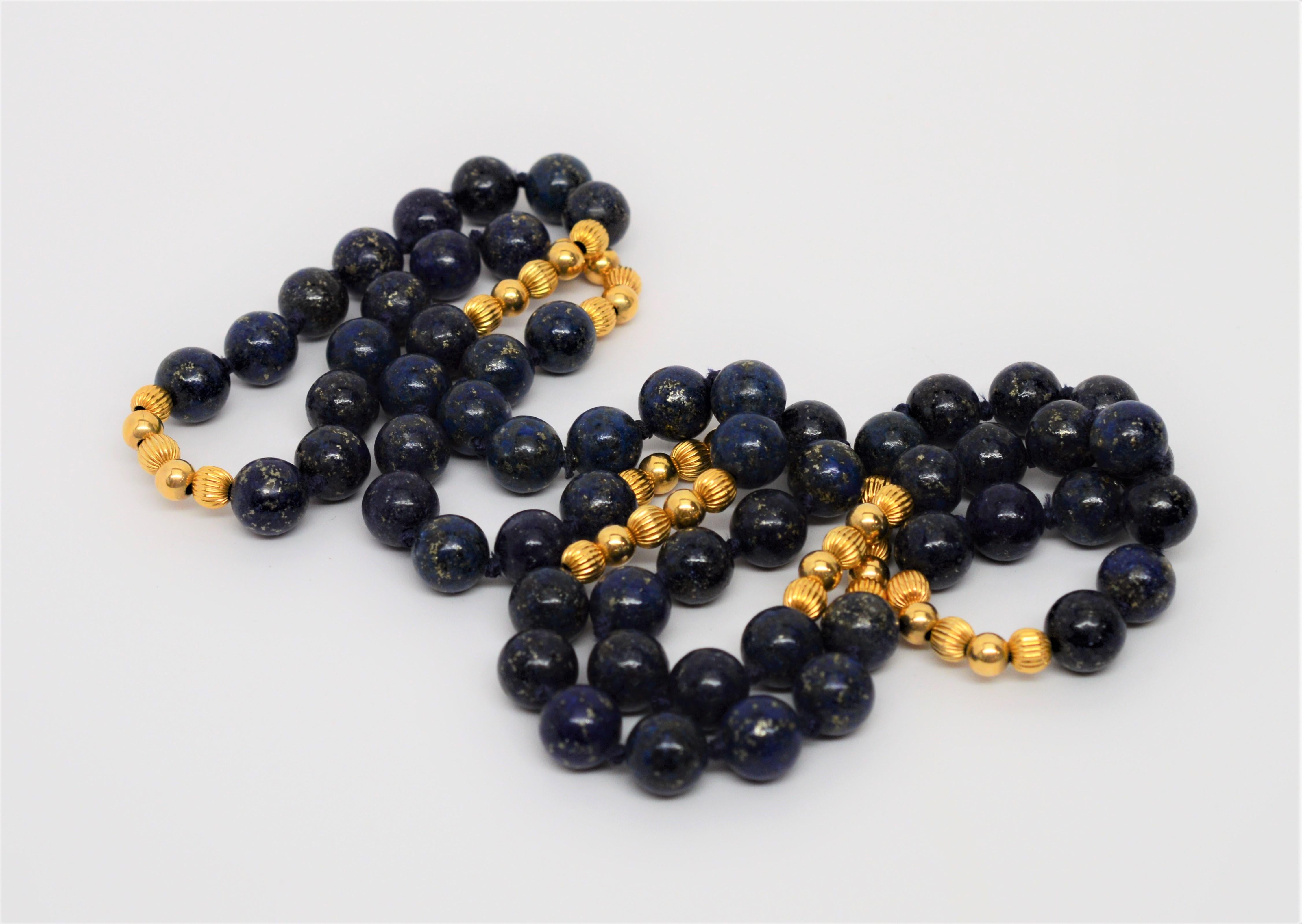 Lapis Yellow Gold Bead Necklace 1