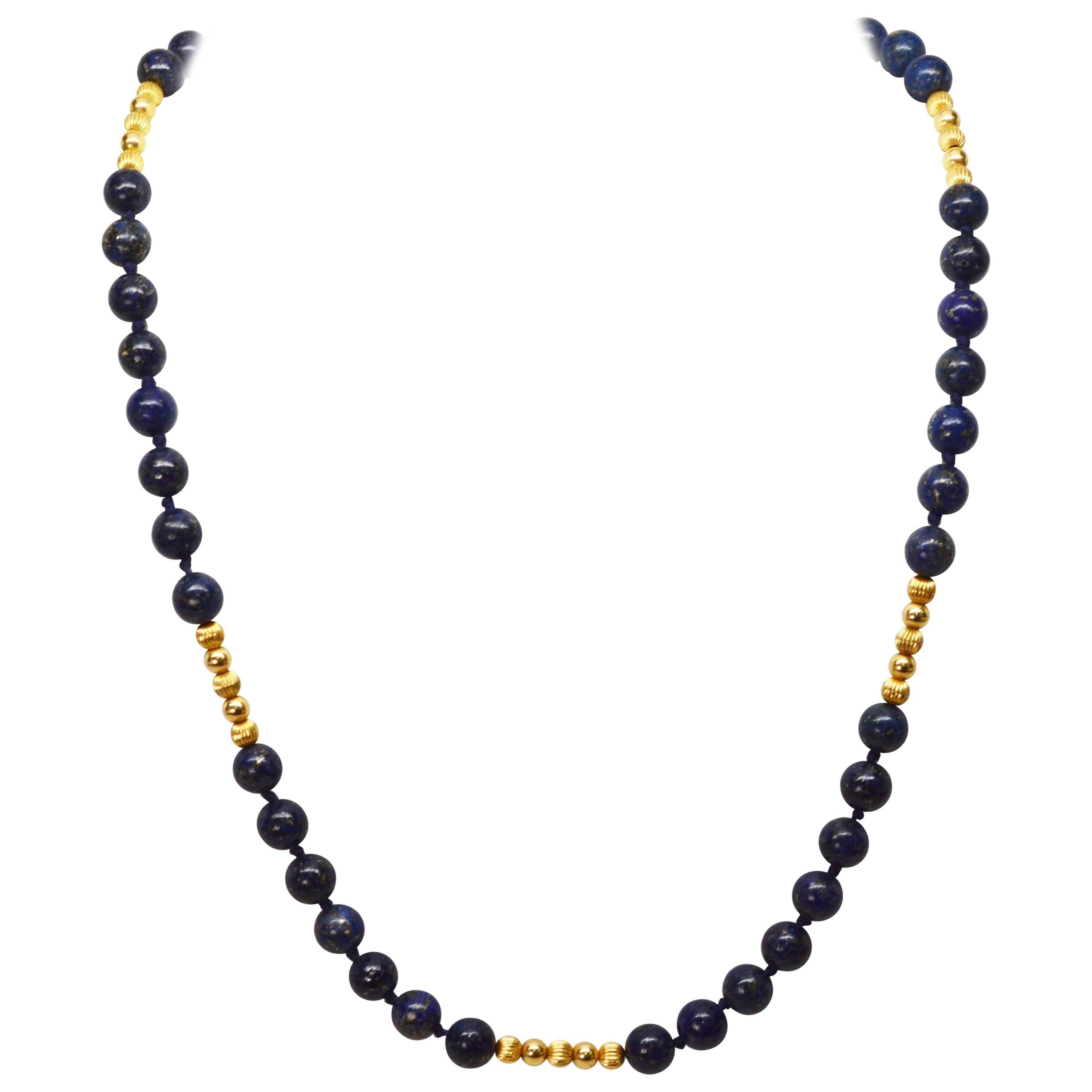 Lapis Yellow Gold Bead Necklace