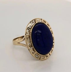 Lapis Yellow Gold Greek Key Ring