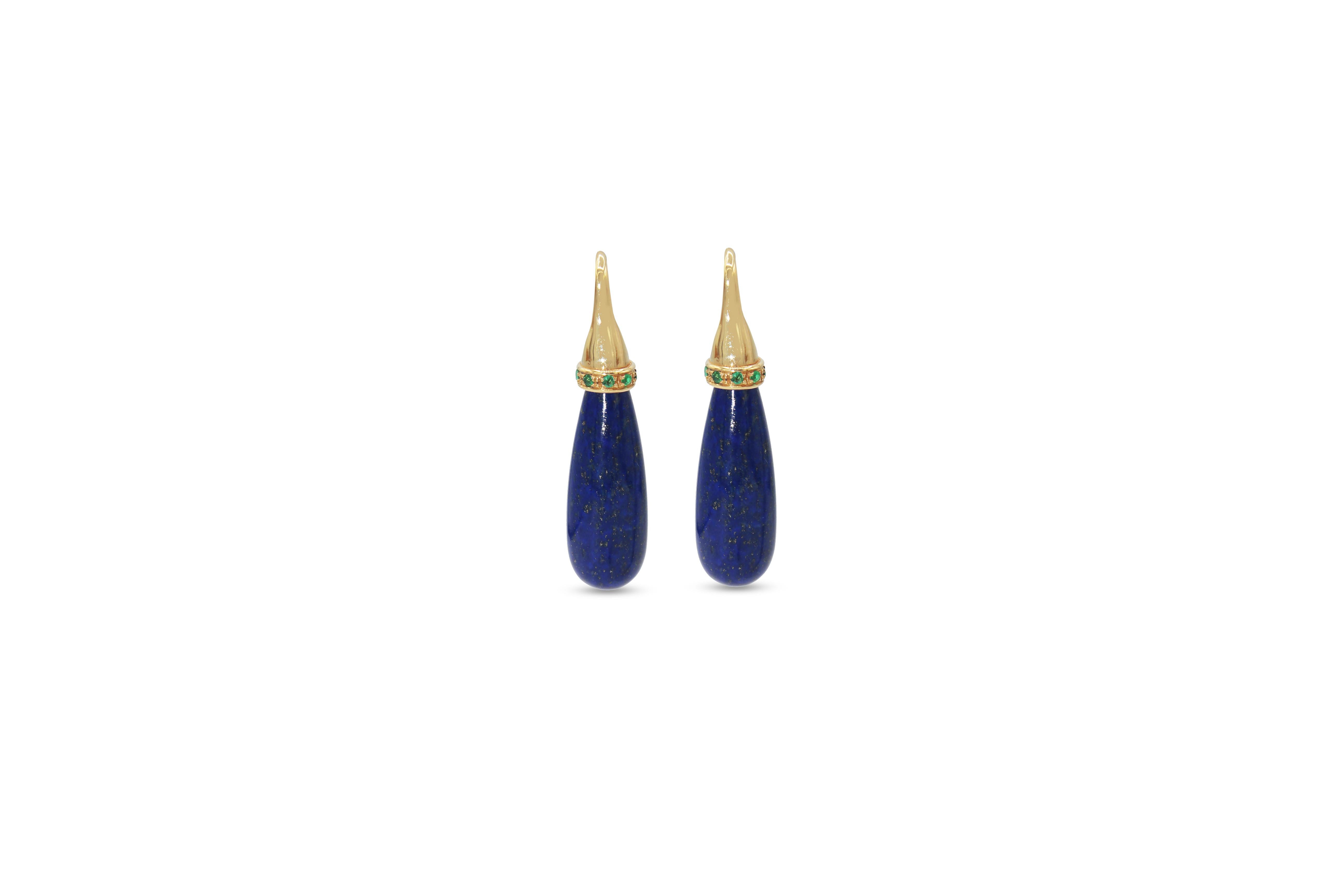 Lapislazuli and Emeralds 18 Karat Yellow Gold Earrings For Sale