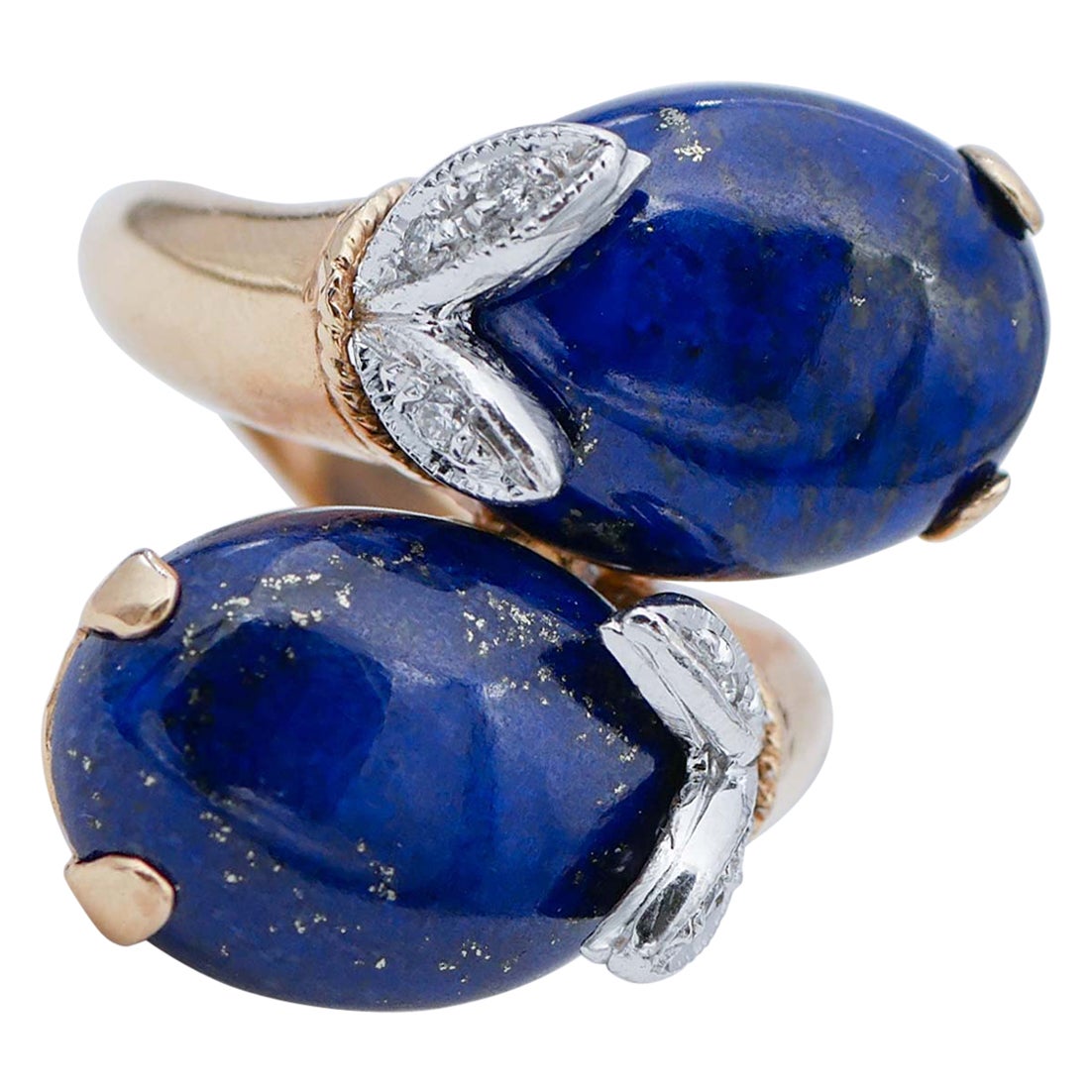 Ring aus 14 Karat Roségold mit Lapislazuli, Diamanten und Weißgold