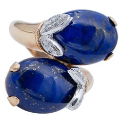 Lapislazuli, Diamonds, 14 Karat Rose and White Gold Ring
