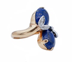 Lapislazuli, Diamonds, 14 Karat Rose and White Gold Ring