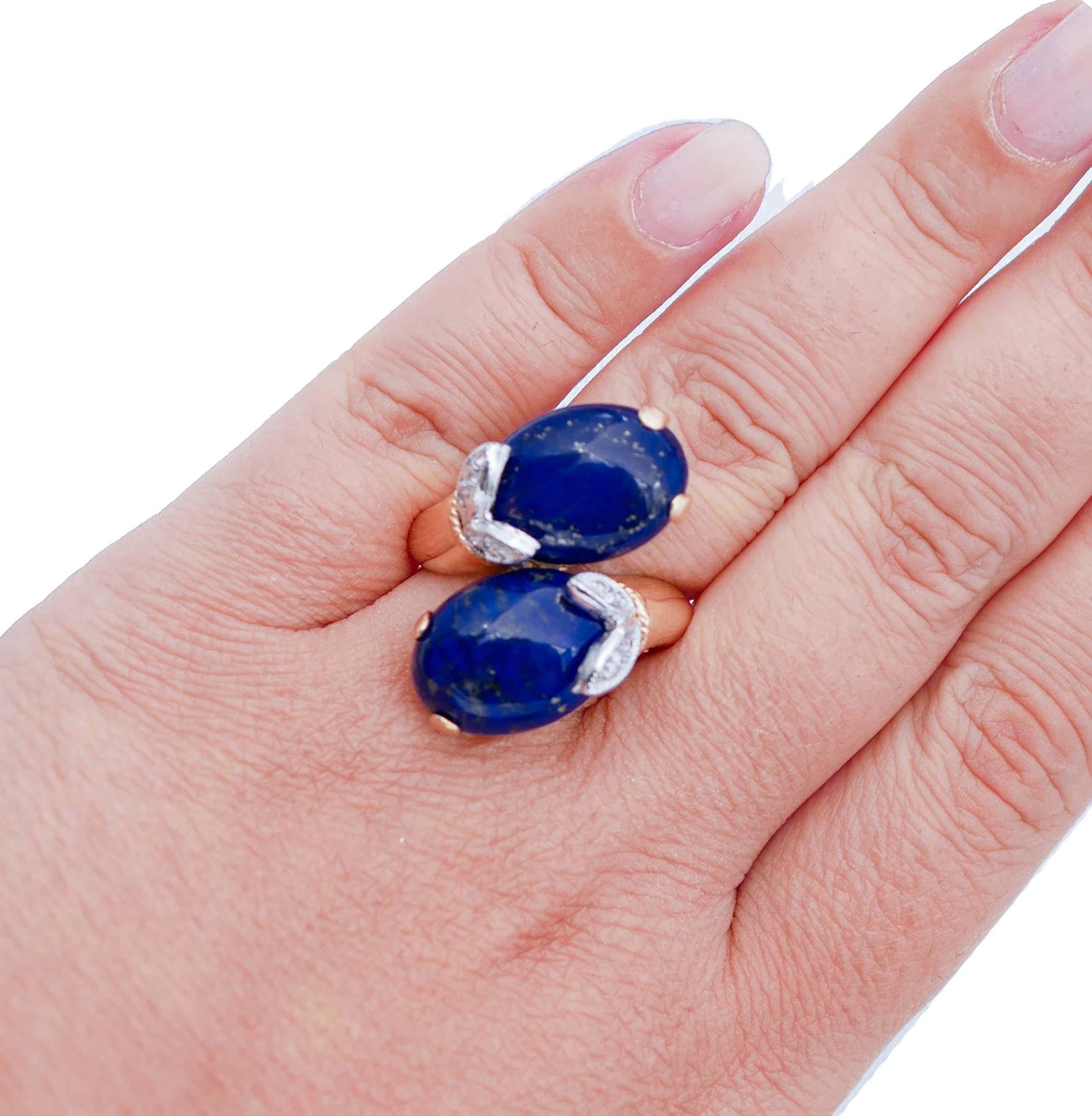 Lapislazuli, Diamonds, 14 Karat Rose and White Gold Ring In Good Condition For Sale In Marcianise, Marcianise (CE)