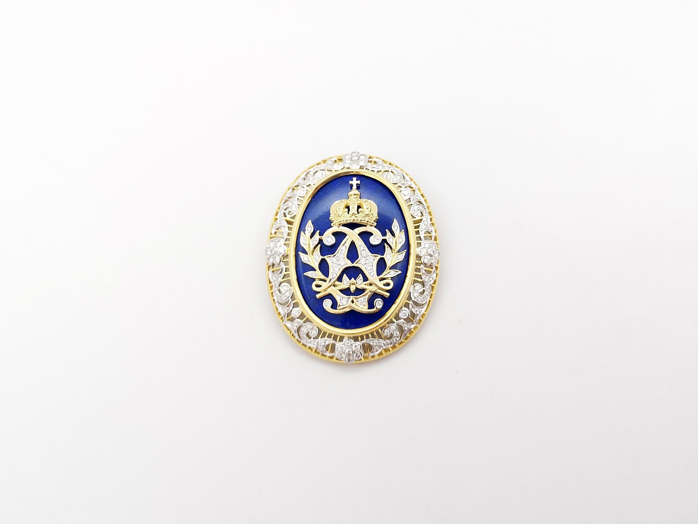 Lapiz Lazuli and Diamond Brooch/Pendant set in 18K Gold Settings For Sale 2