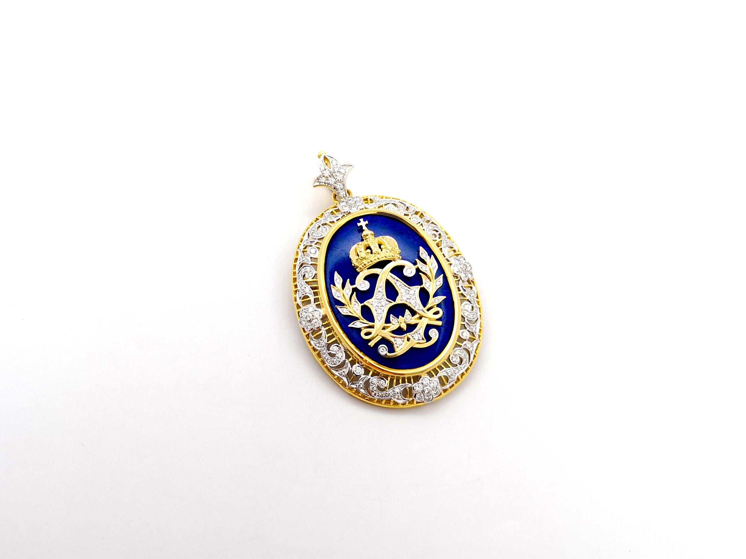 Lapiz Lazuli and Diamond Brooch/Pendant set in 18K Gold Settings For Sale 3