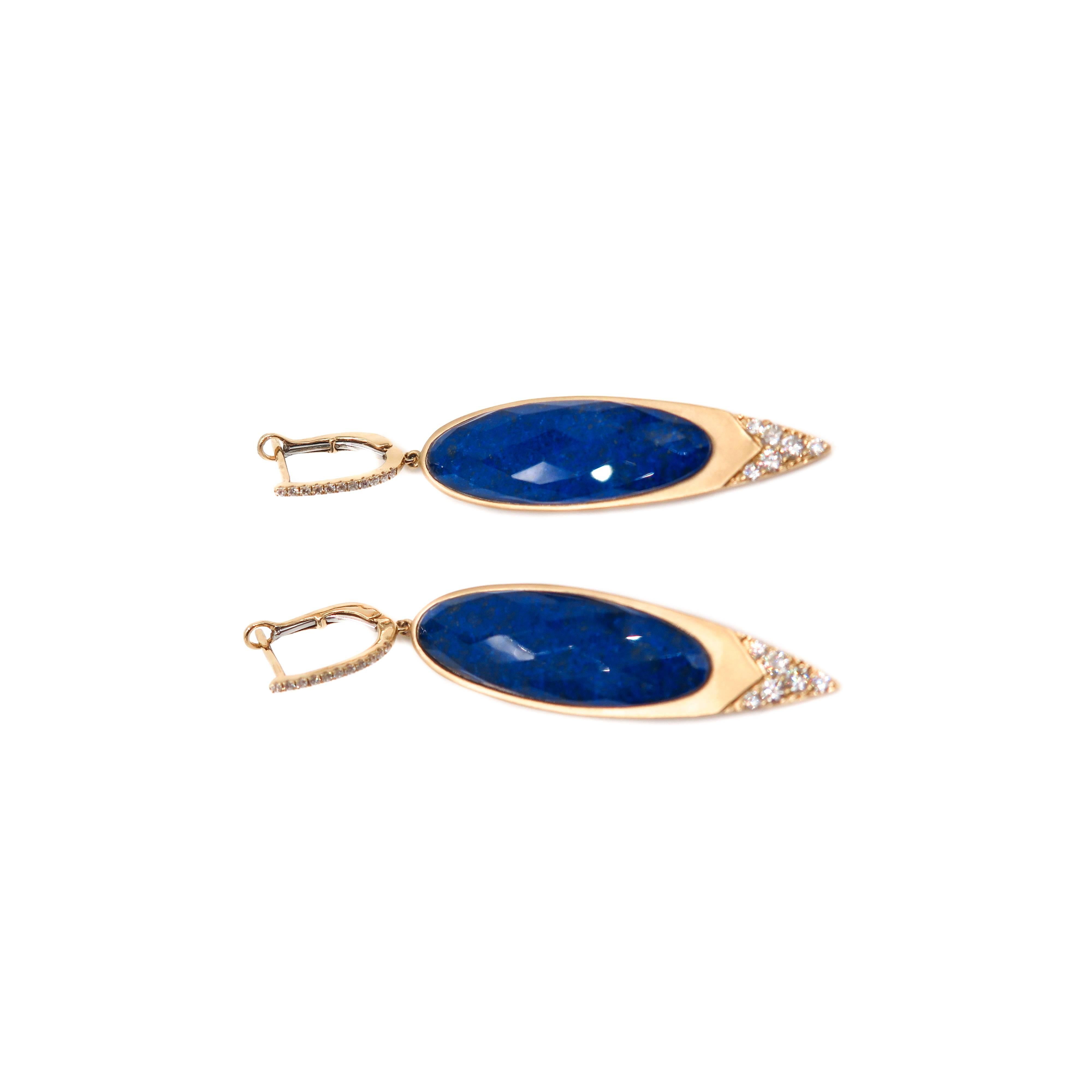 Artist Lapiz Lazuli and Diamond Gold Earrings