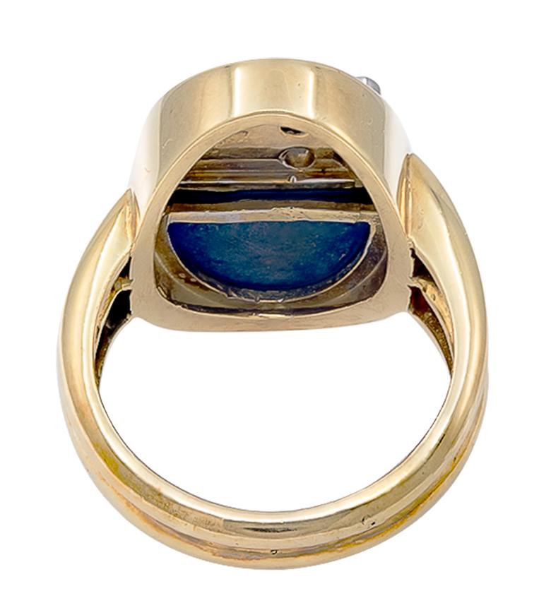 Retro Lapiz Lazuli and Diamond Ring, 18K For Sale