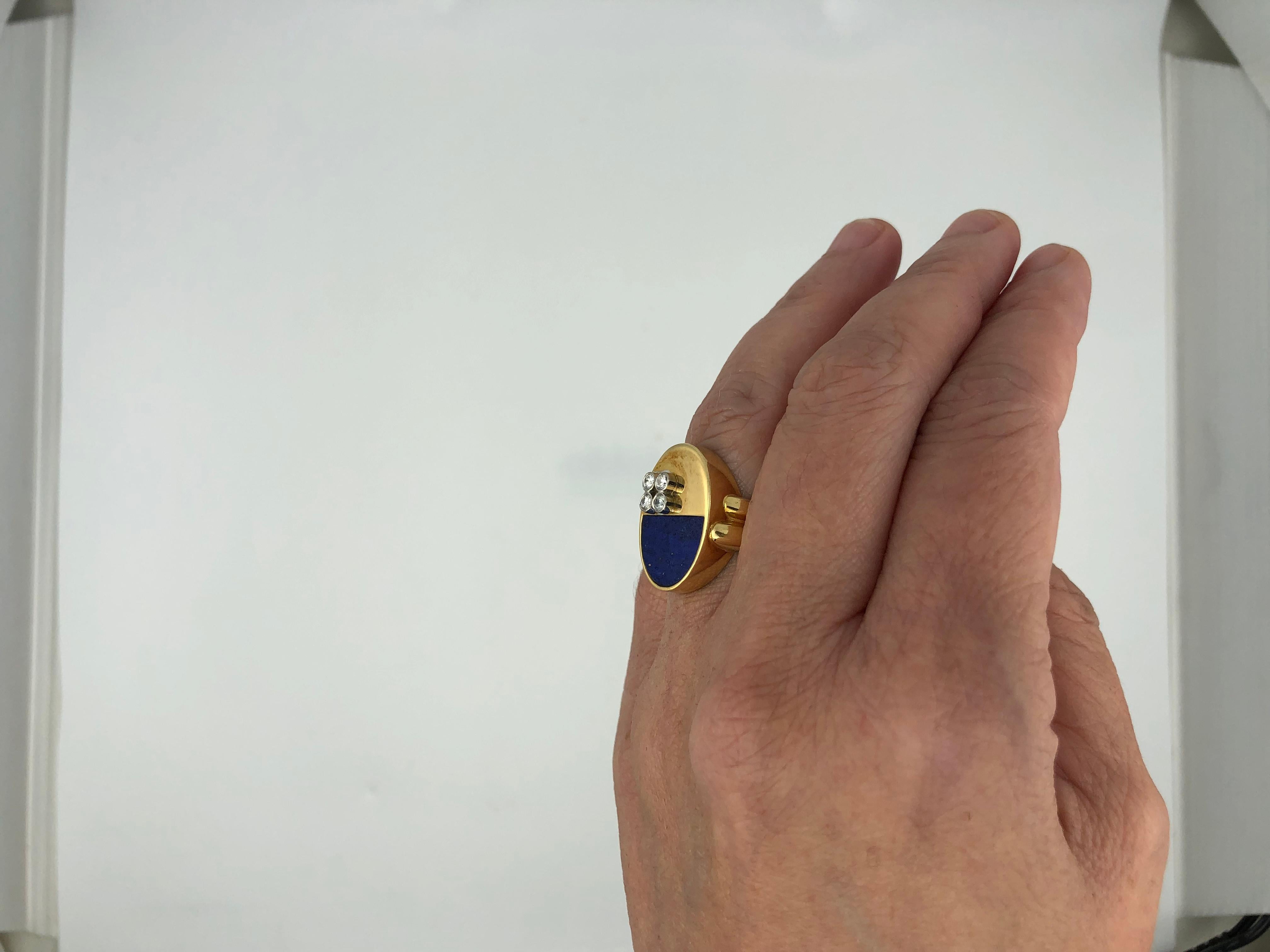 Women's or Men's Lapiz Lazuli and Diamond Ring, 18K For Sale