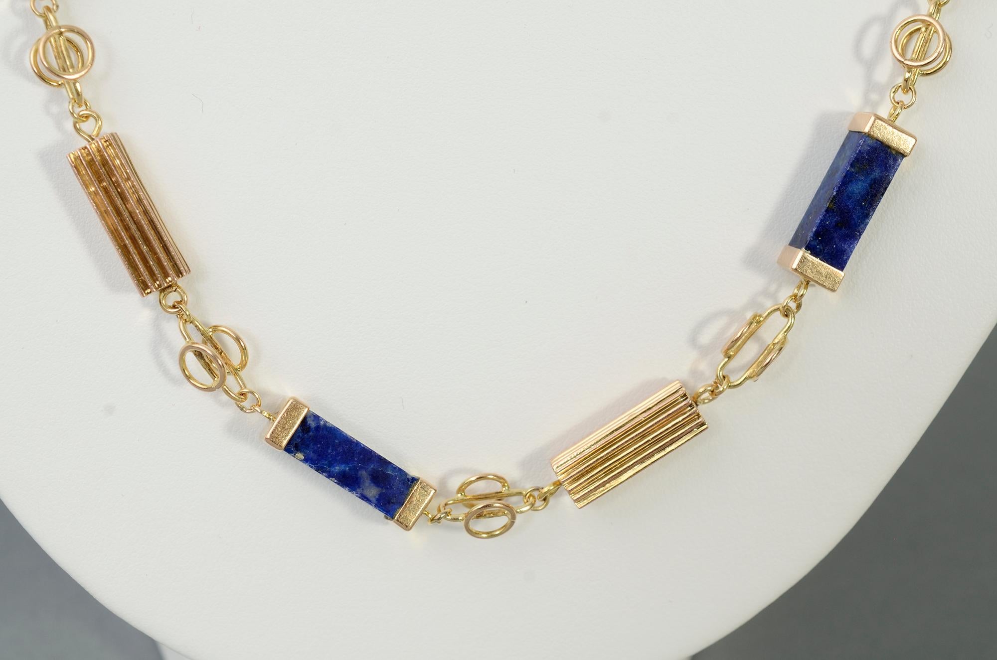 Lapiz Lazuli and Gold Long Chain Necklace In Excellent Condition In Darnestown, MD