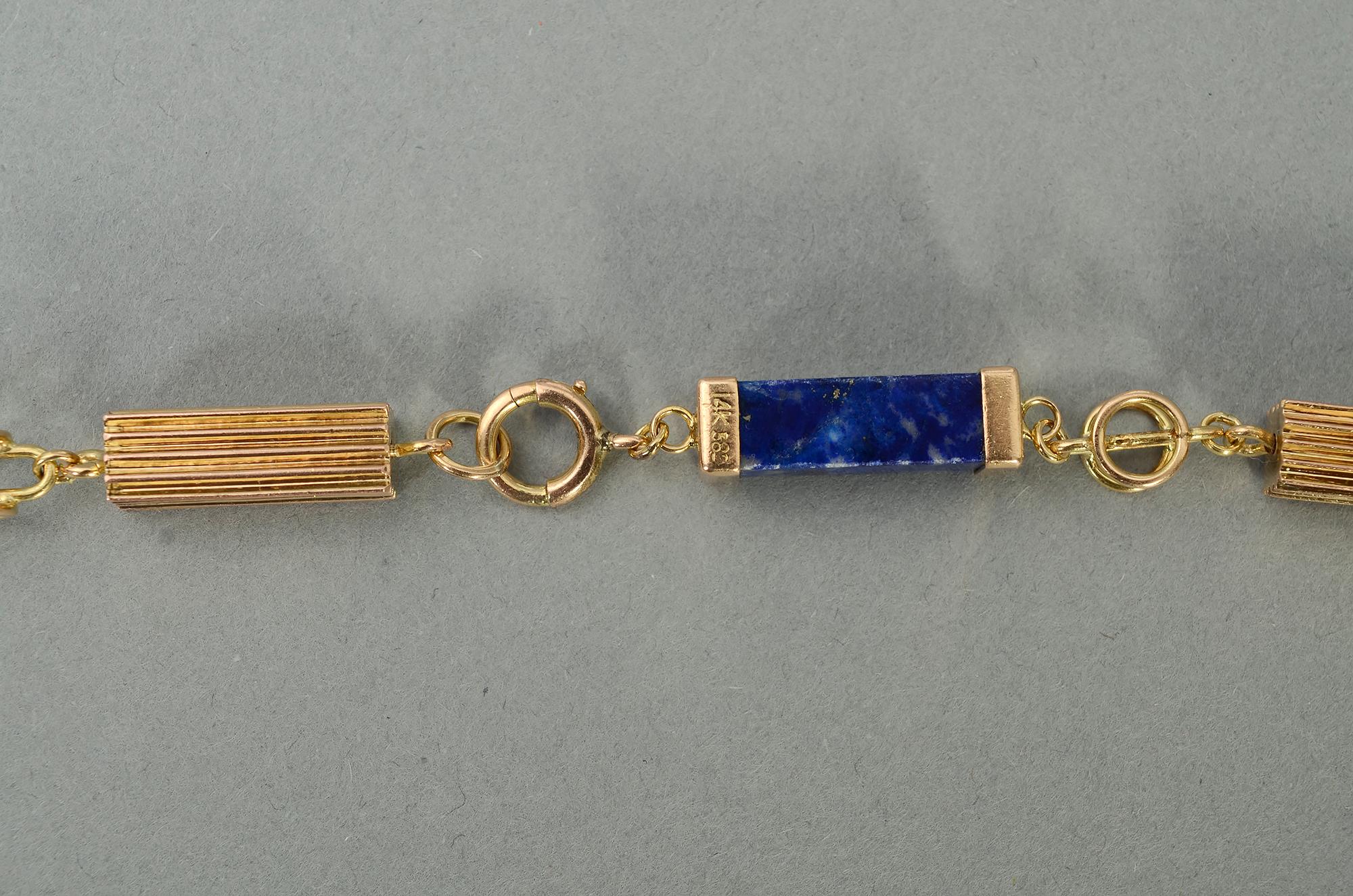 Women's or Men's Lapiz Lazuli and Gold Long Chain Necklace