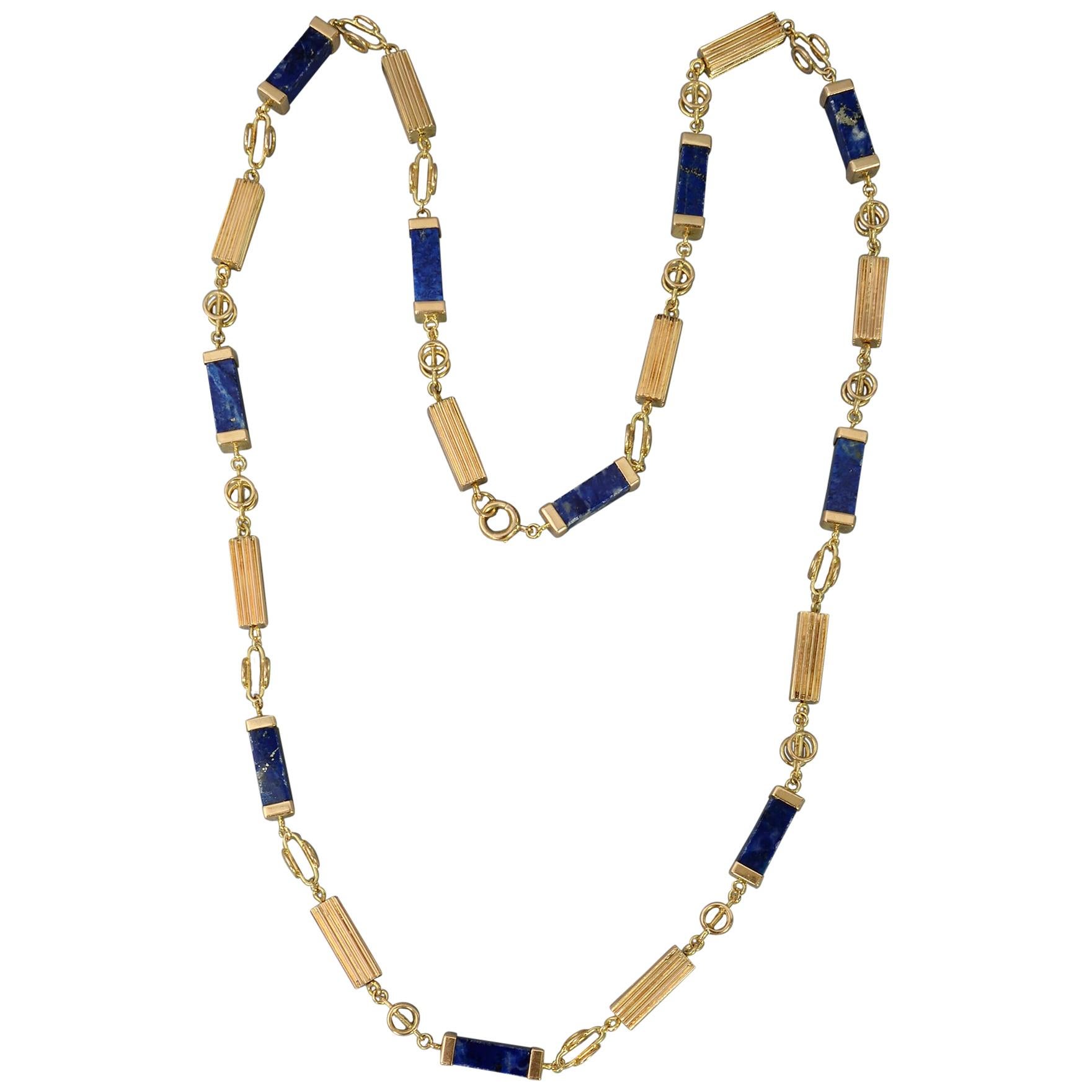 Lapiz Lazuli and Gold Long Chain Necklace