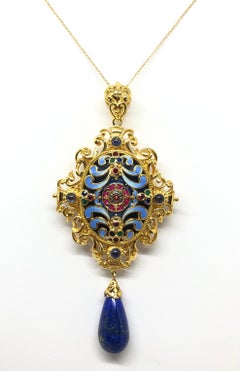 Lapiz Lazuli, Blue Sapphire, Ruby, Emerald Pendant Set in 18 Karat Gold Settings