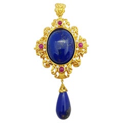 Lapiz Lazuli, Blue Sapphire, Ruby, Emerald Pendant Set in 18 Karat Gold Settings